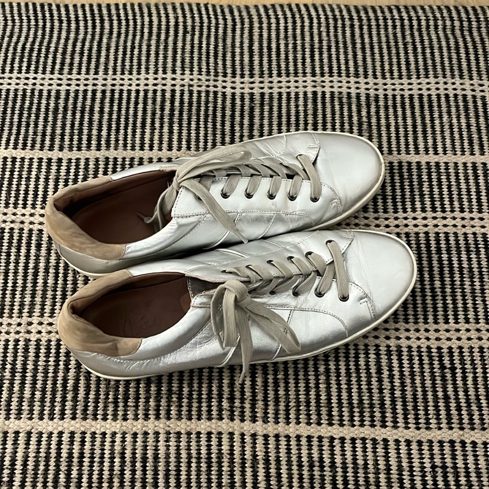 Joie "Dakota" silver metallic leather sneakers size 10